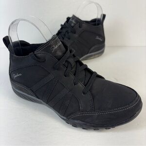 Skechers Relaxed Fit Breathe-Easy Black Leather Comfort Ankle Sneakers 6